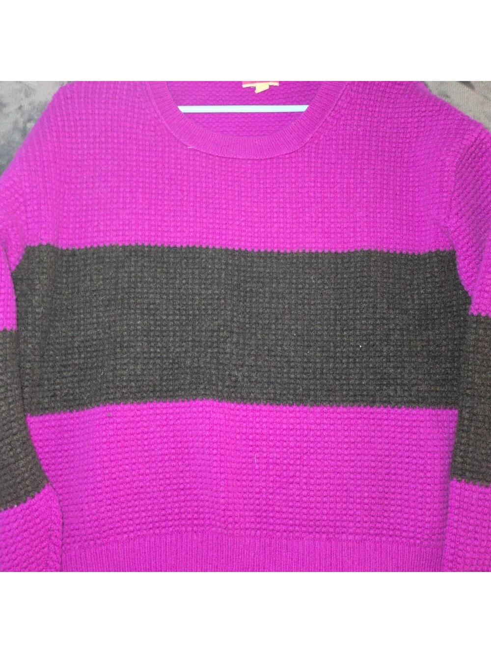 J Crew Waffle Knit Sweater 100% Cashmere Womens Size Medium Purple Grey Striped - Picture 3 of 7